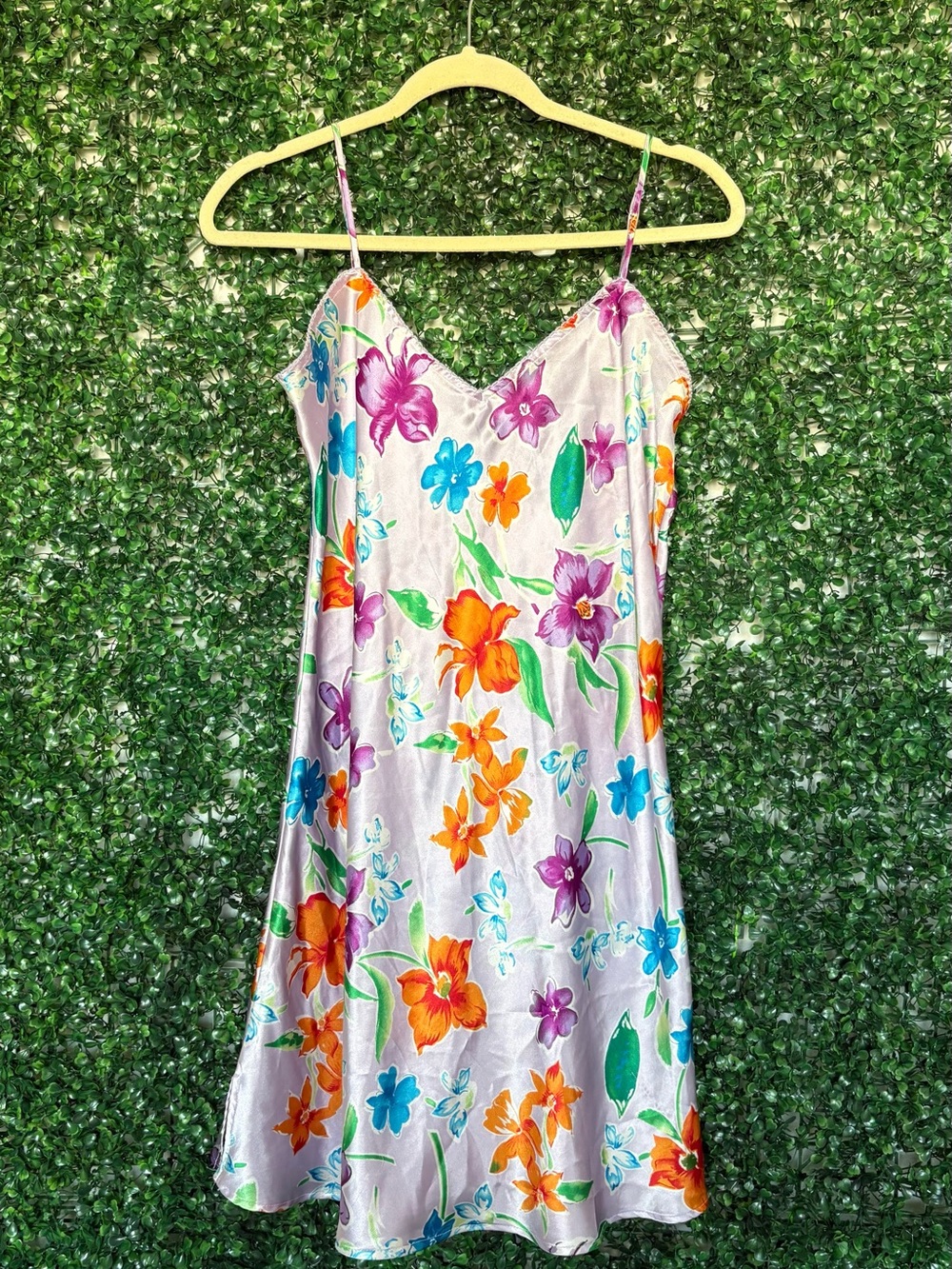 Jaclyn Smith Lavender Satin Slip with Vibrant Floral Print